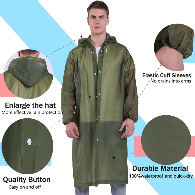 Rain Coat 2 Pcs Reusable Rain Ponchos for Adults Men clear Lightweight rain coats for women with Hood and Drawstring