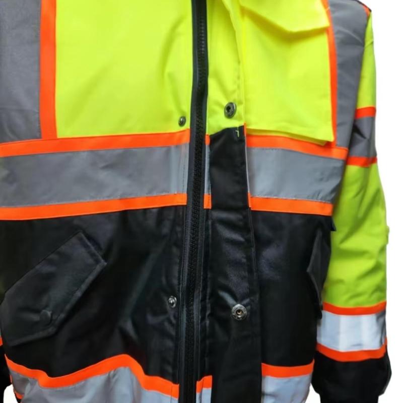 NEW High Visibility Reflective Yellow bomber safety rain jacket with sherpa insulation   water resistant bluerain jacket (see sizing information on description)