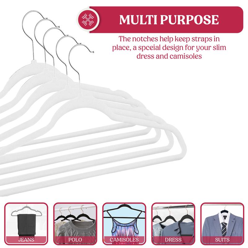 Lux Decor Velvet Hangers Pack of 30 & 50-Non-Slip Flocked Felt Clothes Hanger-360 Rotatable Hook Heavy Duty Suit Hanger-Space Saving Hanging Organiser