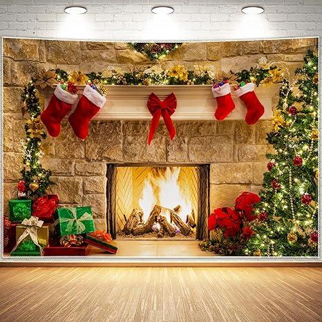 Christmas Fireplace Theme Backdrop for Photography Tree Sock Decorations for gift colorfulBedroom 40*30inch tapestry  Party Supplies Photo Background Pictures Banner Studio Decor Booth Props