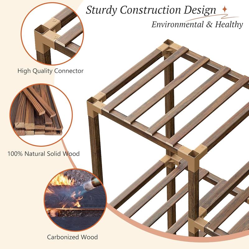 63''H Upgrade Plant Stand Indoor Tall Plant Stands Outdoor with 7 Tiers and 14 Potted Wood Plant Shelves Stand Load-Bearing 600 LBS, Multiple Plant Stand for Garden Balcony 11.8''x56''x63''