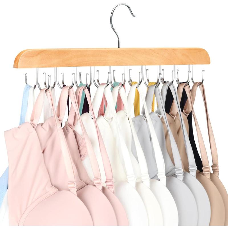 Bra Hanger for Closet, Tank Top Hanger 20 Hooks Capacity Foldable Wood Space Saving Hanger Closet Organizers and Storage for Dorm & Apartment for Tank Top, Bra, Scarf etc.