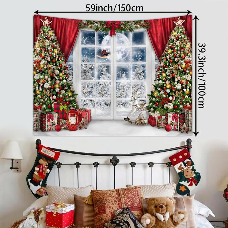 Christmas Themed Tapestry, 1 Count 3D Effect Window Design Photography Background Cloth, Party Decoration Background Banner for Festival School Office