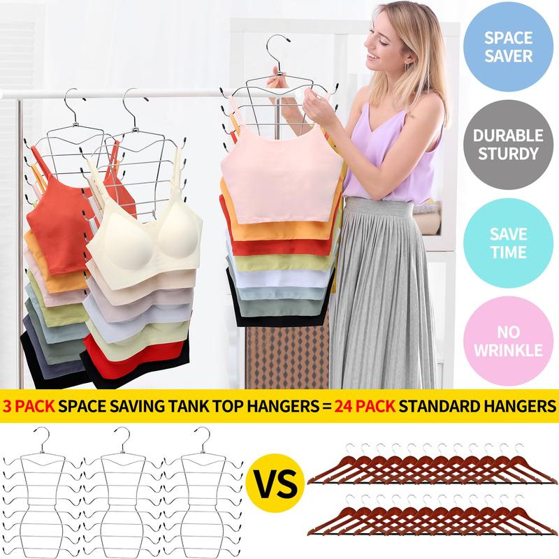 8 Layer Tank Top Hanger, 1 2 3 Counts Space Saving Clothes Hanger, Clothes Organizer for Wardrobe, Bra Organizer for Bedroom Apartment Dorm