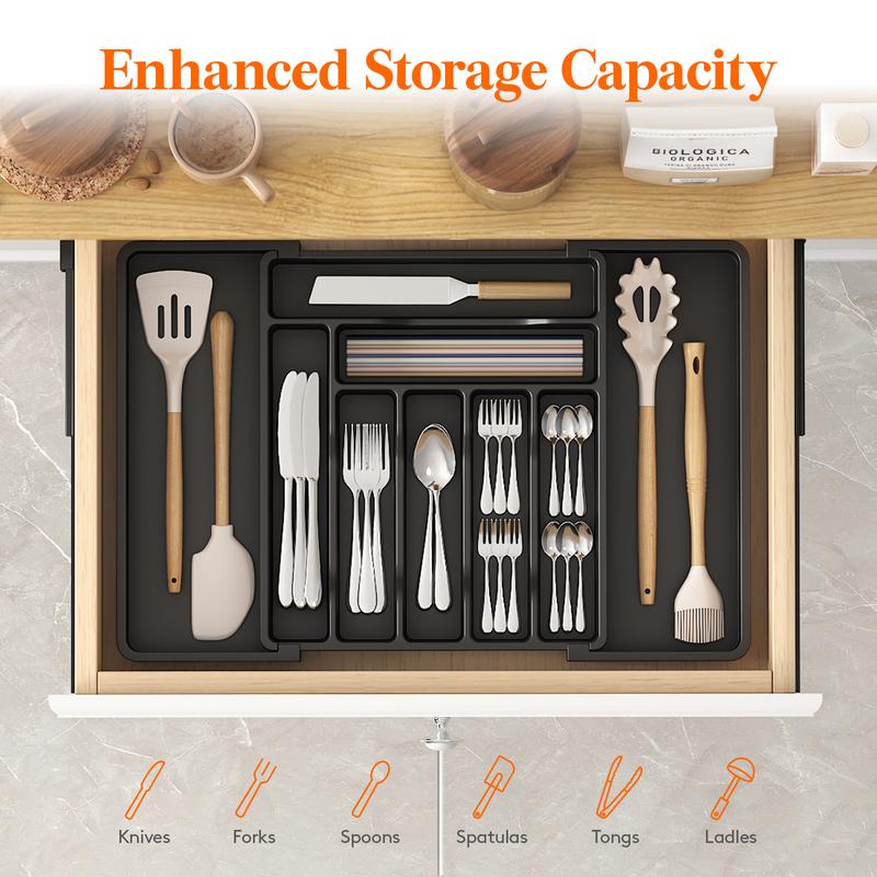 Lifewit 9 Compartments Expandable Silverware Drawer Organizer for Kitchen Drawers - Tableware, BPA-Free PP Material Boxes