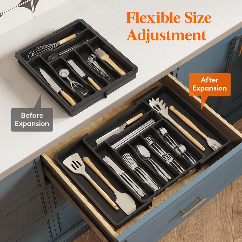 Lifewit 9 Compartments Expandable Silverware Drawer Organizer for Kitchen Drawers - Tableware, BPA-Free PP Material Boxes