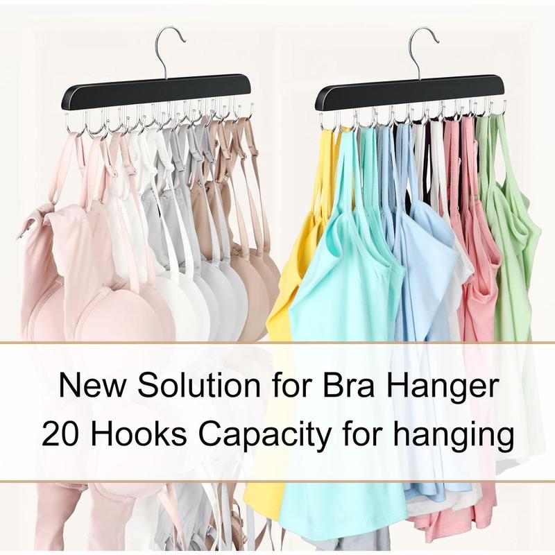 Bra Hanger for Closet, Tank Top Hanger 20 Hooks Capacity Foldable Wood Space Saving Hanger Closet Organizers and Storage for Dorm & Apartment for Tank Top, Bra, Scarf etc.