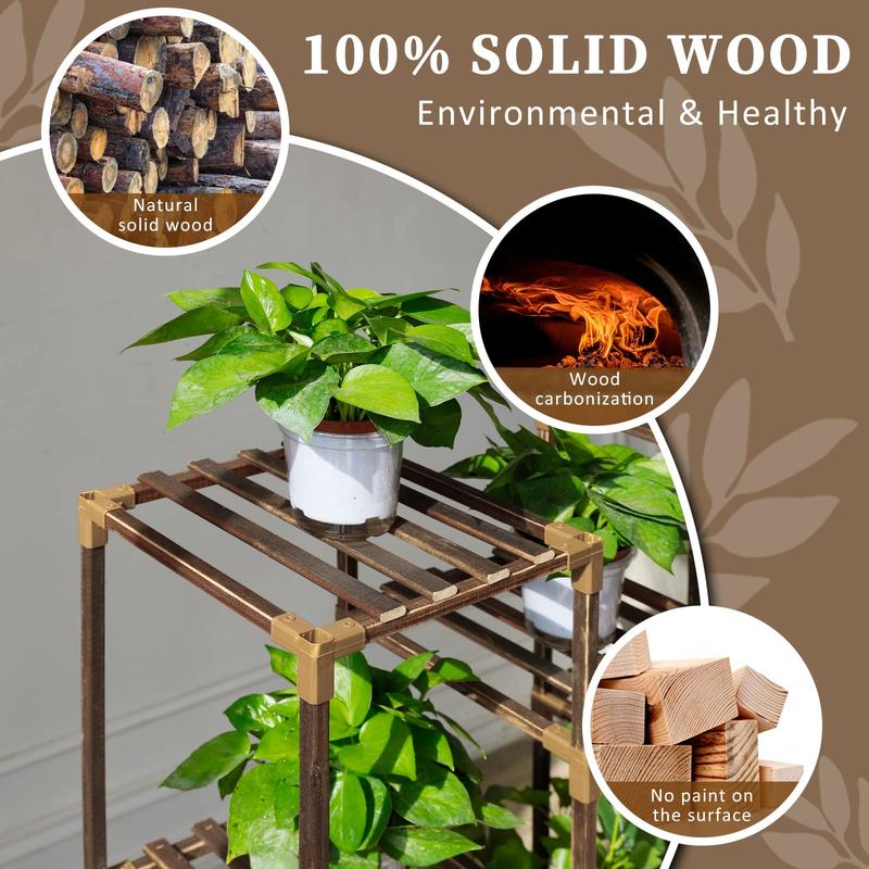 Plant Stand Indoor Outdoor, Tall Plant Shelf for Multiple Plants, 10 tiers 11 Pot Large Plant Rack Wood Plant Holder Plant Shelves for Room Corner Balcony Garden Patio