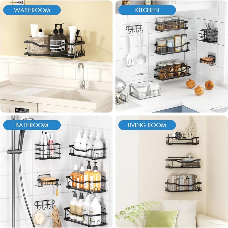 6 Pack Shower Caddy Shelf Bathroom Shower Organizer Rack No Drilling Multifunctional Organizer,Self Adhesive Black Bathroom Shelves Basket For Holding Shampoo Soap Bathroom Toilet