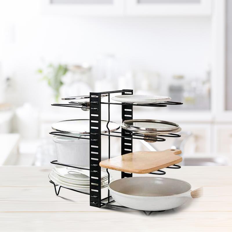 Pot Rack Organizers, 8 Tiers Pots and Pans Organizer for Kitchen Organization & Storage, Adjustable Pot Lid Holders & Pan Rack for Kitchen, Lid Organizer for Pots and Pans With 3 DIY Methods