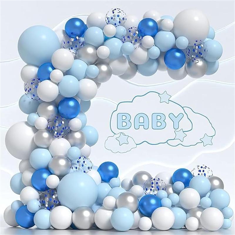 Blue and White Balloons Royal Blue Balloons 12inch 50packs, Blue Confetti Balloon Blue and White Balloon Arch Kit Light Blue Ballons for Birthday Decorations Wedding Party