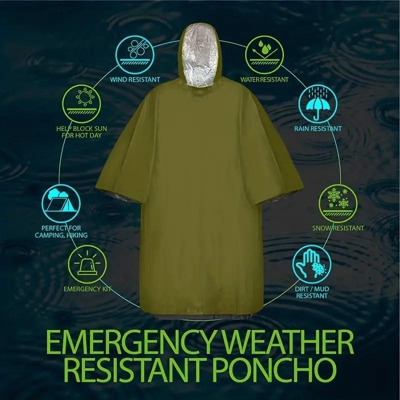 Reusable Heavy Duty Emergency Rain Poncho with Hood, Waterproof Thermal Blanket for Camping, Survival, and Emergency Kits