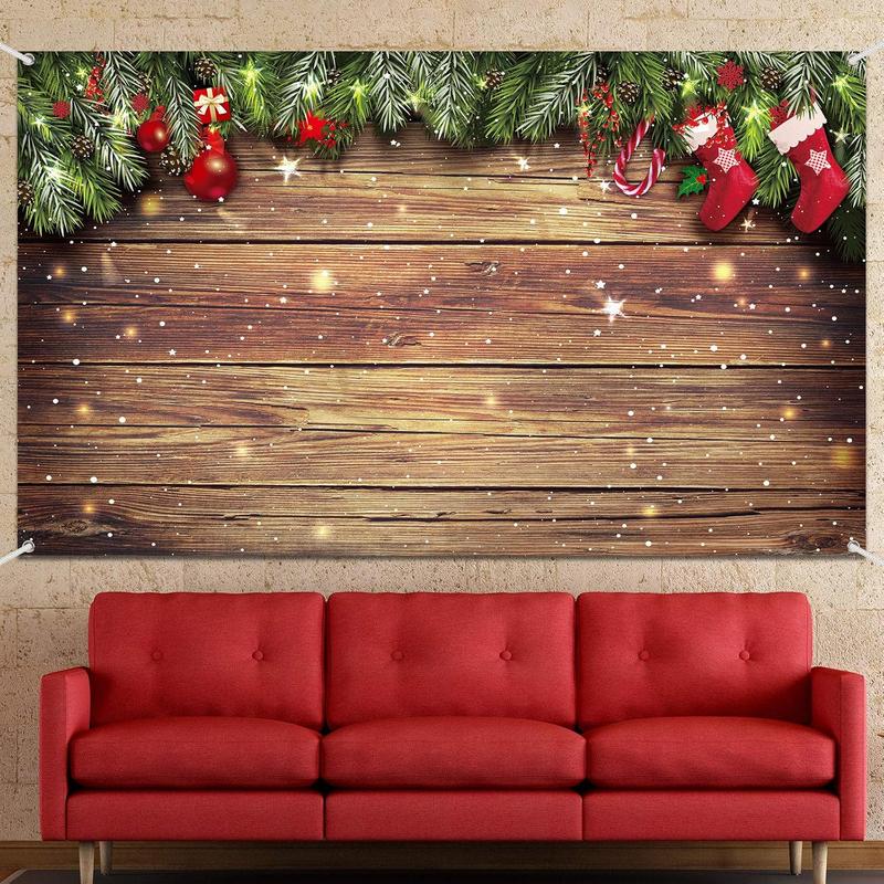 Christmas Wood Wall Decoration Background Christmas Photo Backdrop Fabric Glitter Snowflake Christmas Background Merry Xmas Background Backdrop for Holiday Photography Party, 72.8 x 43.3 Inch