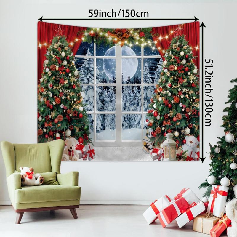 Christmas Themed Tapestry, 1 Count 3D Effect Window Design Photography Background Cloth, Party Decoration Background Banner for Festival School Office