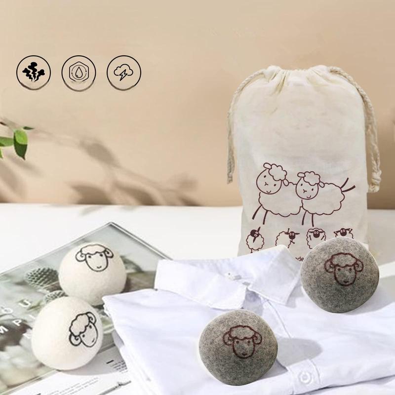 Wool Dryer Balls - 6 PCS Tumble Dryer Balls, Hypoallergenic, Reusable, Anti Static Tumble Dryer Balls, Natural Fabric Softener, Reduce Drying Time and Wrinkles, Wool Balls for Tumble Dryer