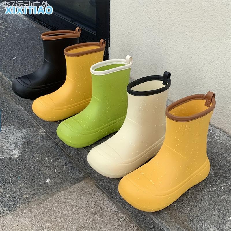 Womens All-Season Waterproof Wonder - Durable Solid Color Rain Boots for Outdoor Adventures and Garden Work - Non-slip, Comfortable, and Wear-resistant Medium Tube Design