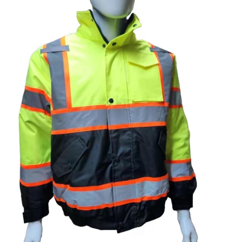 NEW High Visibility Reflective Yellow bomber safety rain jacket with sherpa insulation   water resistant bluerain jacket (see sizing information on description)