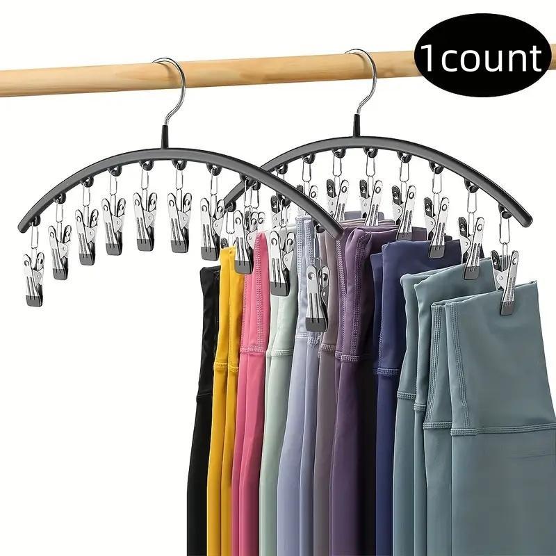 Pants Hanger with 10pcs Clothespins, Stainless Steel Hanger for Holding Leggings Jeans Hats, Household Space Saving for Organization