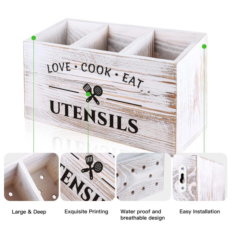 Kitchen Utensil Storage Box, Wooden Kitchen Utensil Holder, Desktop Cutlery Storage Box, Home Organizer for Kitchen, Bedroom, Desk