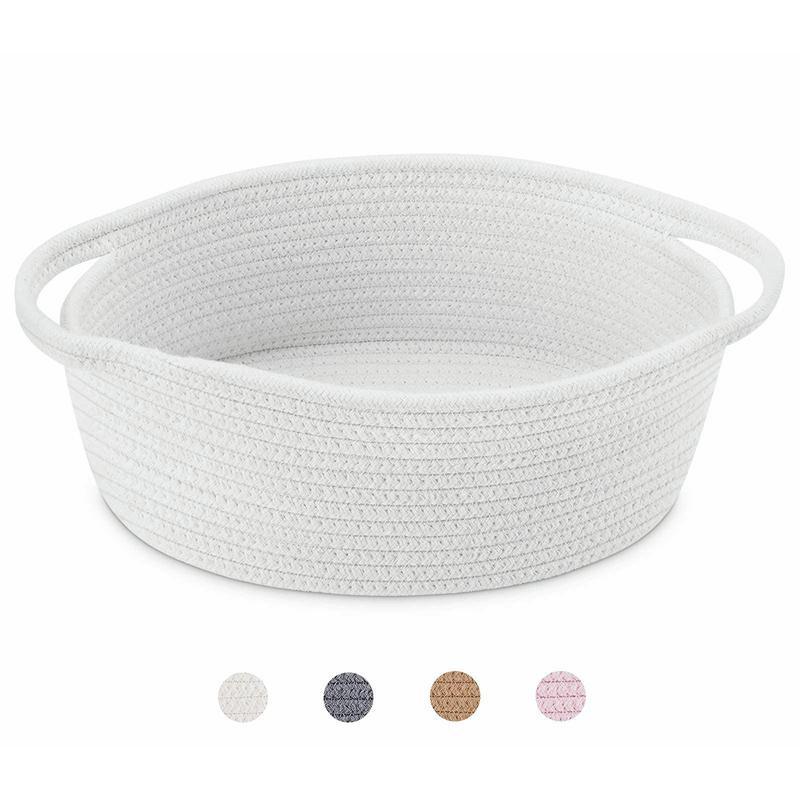 White Cute Small Woven Basket with Handles! 12x8x5, for Cat & Dog Toys, Empty Decorative Storage