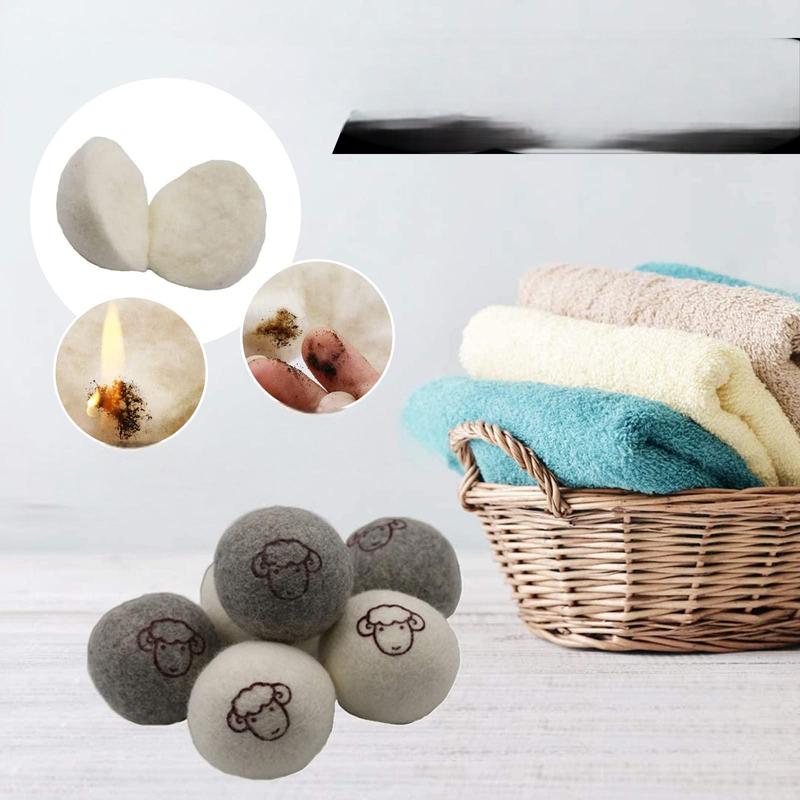 Wool Dryer Balls - 6 PCS Tumble Dryer Balls, Hypoallergenic, Reusable, Anti Static Tumble Dryer Balls, Natural Fabric Softener, Reduce Drying Time and Wrinkles, Wool Balls for Tumble Dryer