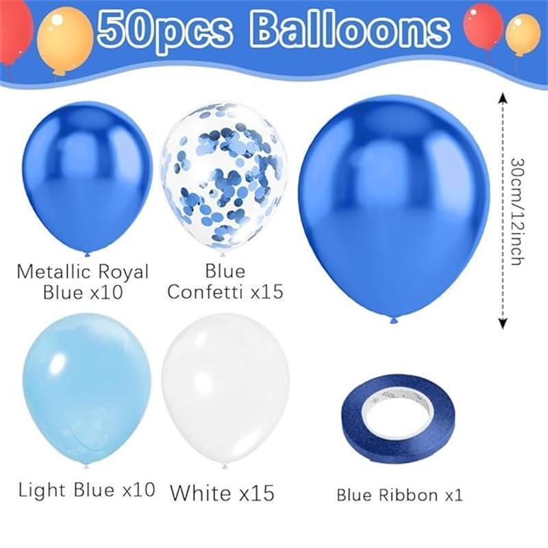 Blue and White Balloons Royal Blue Balloons 12inch 50packs, Blue Confetti Balloon Blue and White Balloon Arch Kit Light Blue Ballons for Birthday Decorations Wedding Party