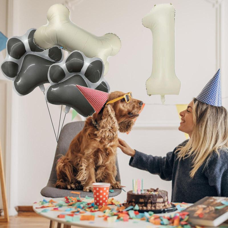 Dog Paw & Bone & Number Design Balloon Set, 4 Counts set Pet 1-9 Years Old Birthday Party Balloon, Pet Birthday Party Decoration Supplies