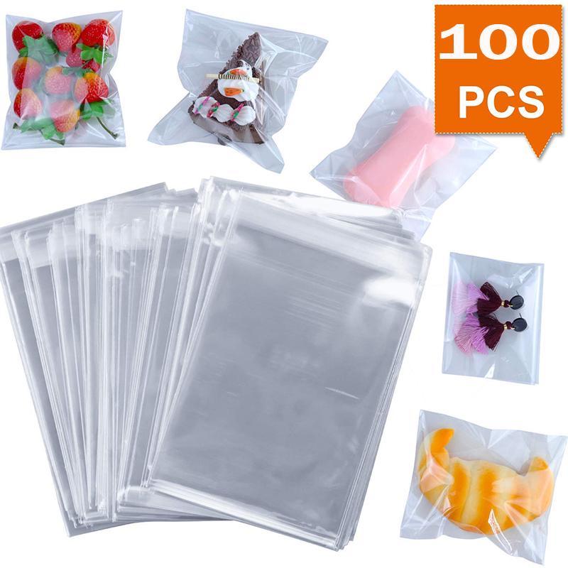 100 50pcs Clear Self adhesive Bag Thick Cello Cellophane Self Sealing Small Plastic OPP Bags Candy Cookie Package storage Bag