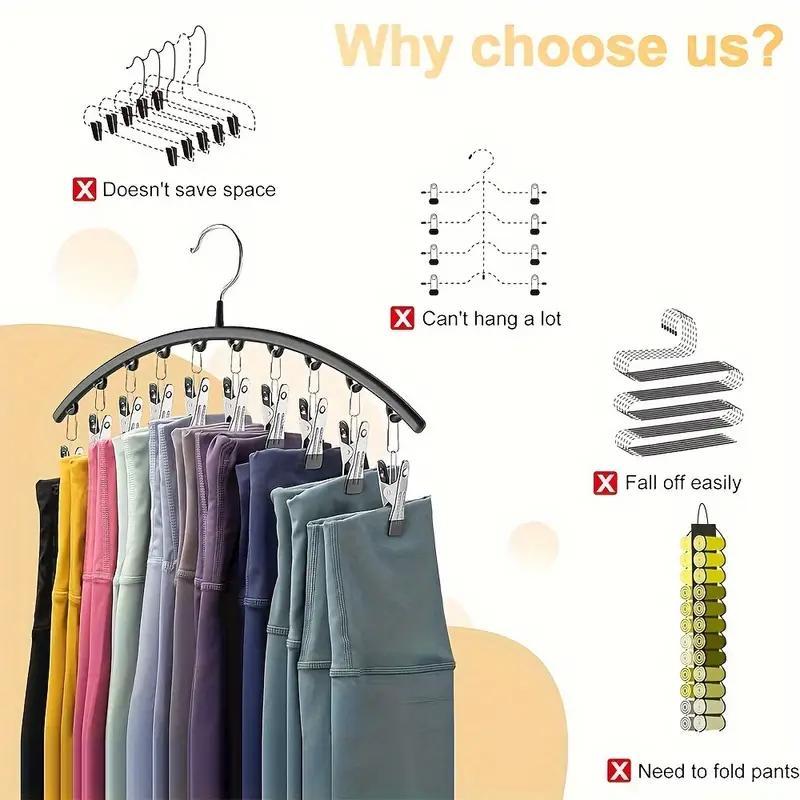 Pants Hanger with 10pcs Clothespins, Stainless Steel Hanger for Holding Leggings Jeans Hats, Household Space Saving for Organization