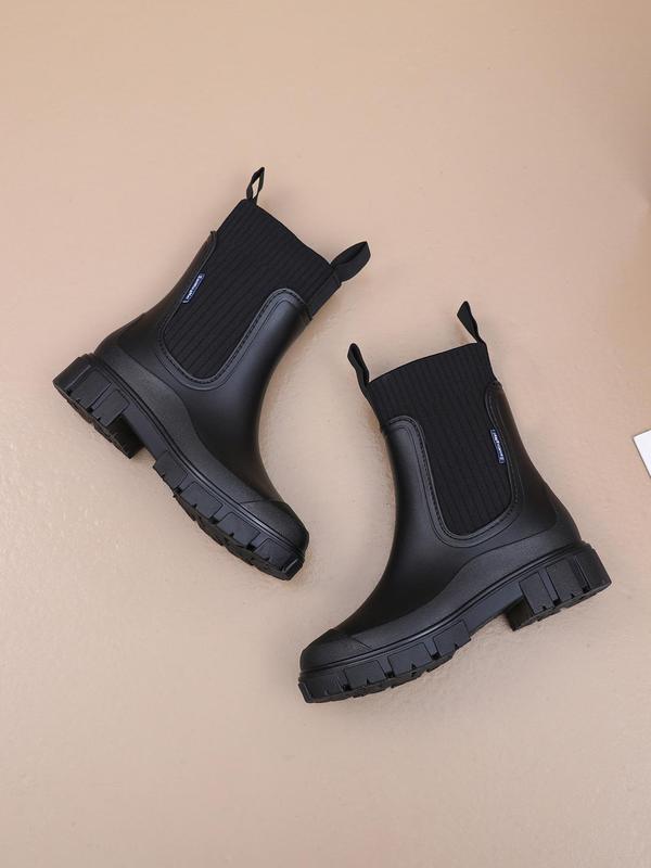 Women's Solid Color Mid-calf Rain Boots, 2024 New Style Fashionable Waterproof Non-slip Combat Shoes for Outdoor, Casual Versatile Slip on Ankle Booties for Women