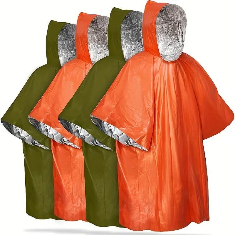 Reusable Heavy Duty Emergency Rain Poncho with Hood, Waterproof Thermal Blanket for Camping, Survival, and Emergency Kits