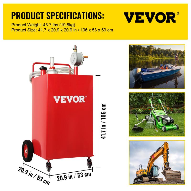 VEVOR Fuel Caddy, 30 35 Gallon, Gas Storage Tank on 4 Wheels, with Manuel Transfer Pump, Gasoline Diesel Fuel Container for Cars, Lawn Mowers, ATVs, Boats Bottles Organiser