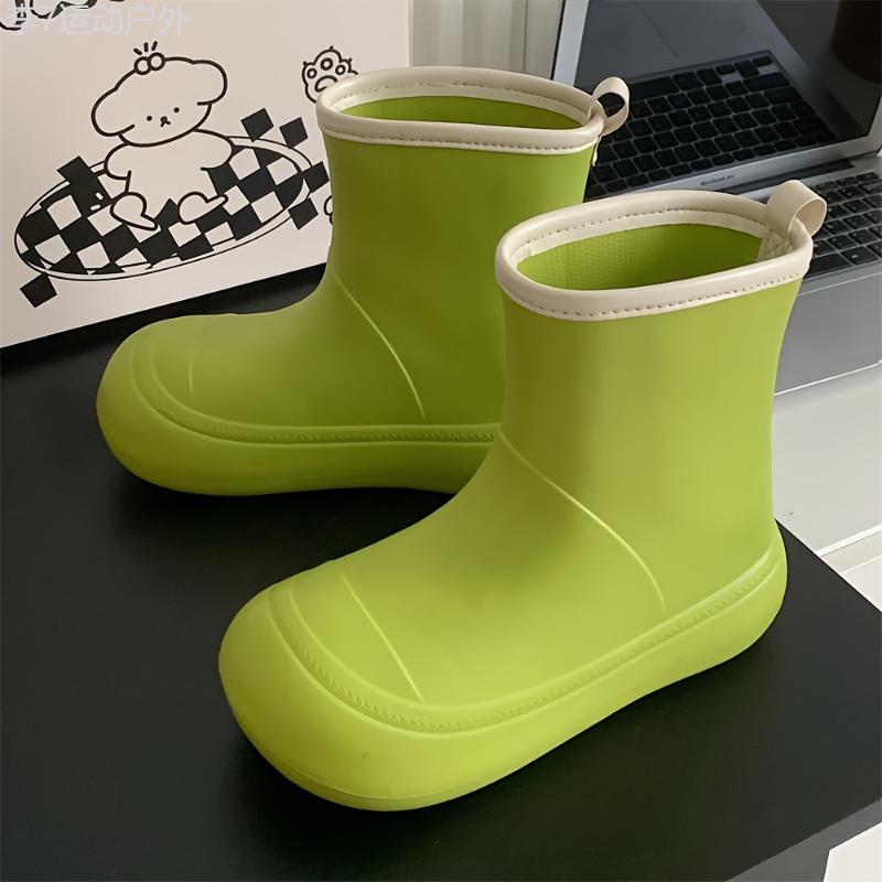 Womens All-Season Waterproof Wonder - Durable Solid Color Rain Boots for Outdoor Adventures and Garden Work - Non-slip, Comfortable, and Wear-resistant Medium Tube Design