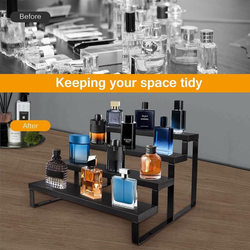 Wood Cologne Organizer for Men,4 Tier Perfume Organizer for Dresser Waterproof Cologne Stand with Anti-Slip Washers for Party,Makeup,Figures,Cupcake,Perfume,Dessert,Display Risers Stand for Organize