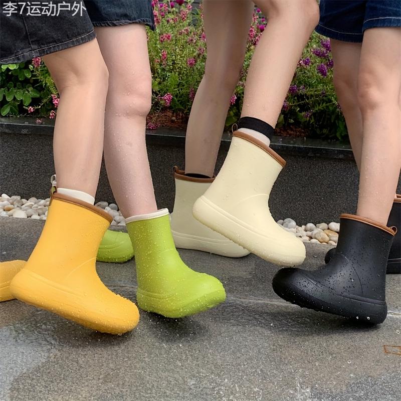 Womens All-Season Waterproof Wonder - Durable Solid Color Rain Boots for Outdoor Adventures and Garden Work - Non-slip, Comfortable, and Wear-resistant Medium Tube Design