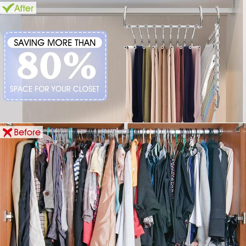 Upgrade 9 Layers Pants Hangers Space Saving, 2 Pack Multifunctional Pants Rack Non Slip Stainless Steel Clothes Space Saver Hangers Closet Organizers Storage for Pants Jeans Leggings, Antiquewhite