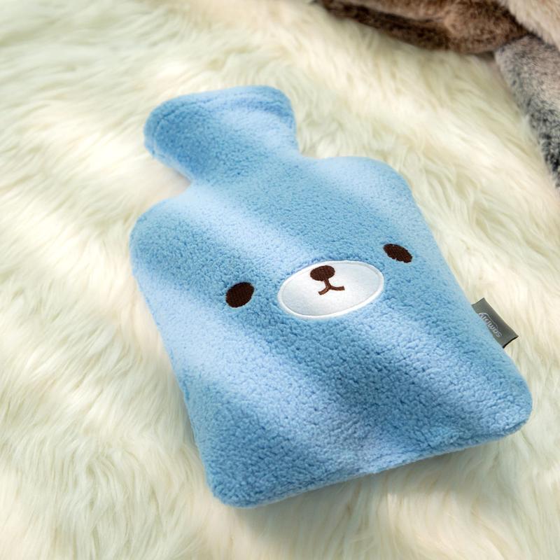 Hot Water Bottle with Cute Fleece Cover, 2Liter Water Bag for Hot and Cold Compress, Hand Feet Warmer, Neck and Shoulder Pain Relief, Grey Bear