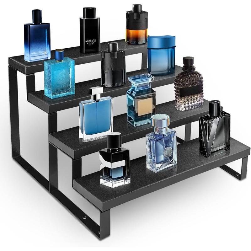 Wood Cologne Organizer for Men,4 Tier Perfume Organizer for Dresser Waterproof Cologne Stand with Anti-Slip Washers for Party,Makeup,Figures,Cupcake,Perfume,Dessert,Display Risers Stand for Organize