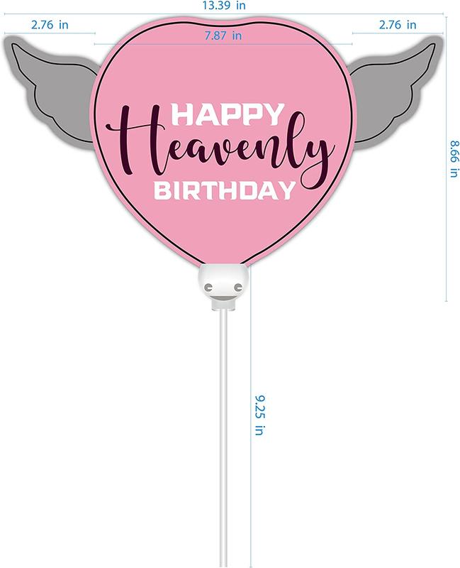 Heavenly Balloons on a stick Happy Heavenly Birthday pink purple balloon heart shaped with angel wings