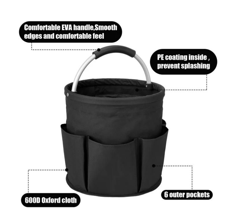 17L Multipurpose Cleaning Caddy with Sturdy Handle, Folding Design, and Multiple Pockets for Organized Storage - Black