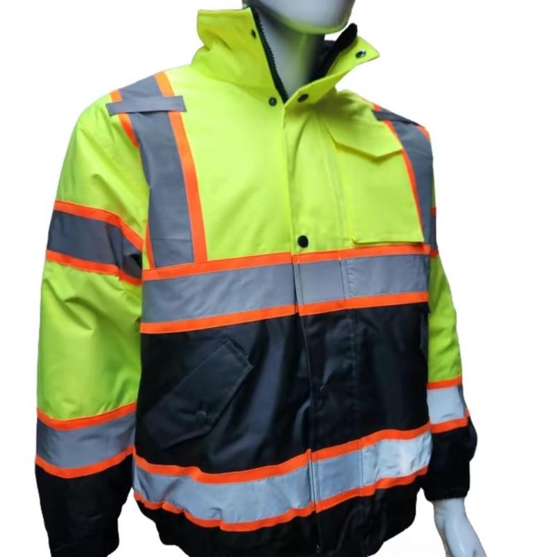 NEW High Visibility Reflective Yellow bomber safety rain jacket with sherpa insulation   water resistant bluerain jacket (see sizing information on description)