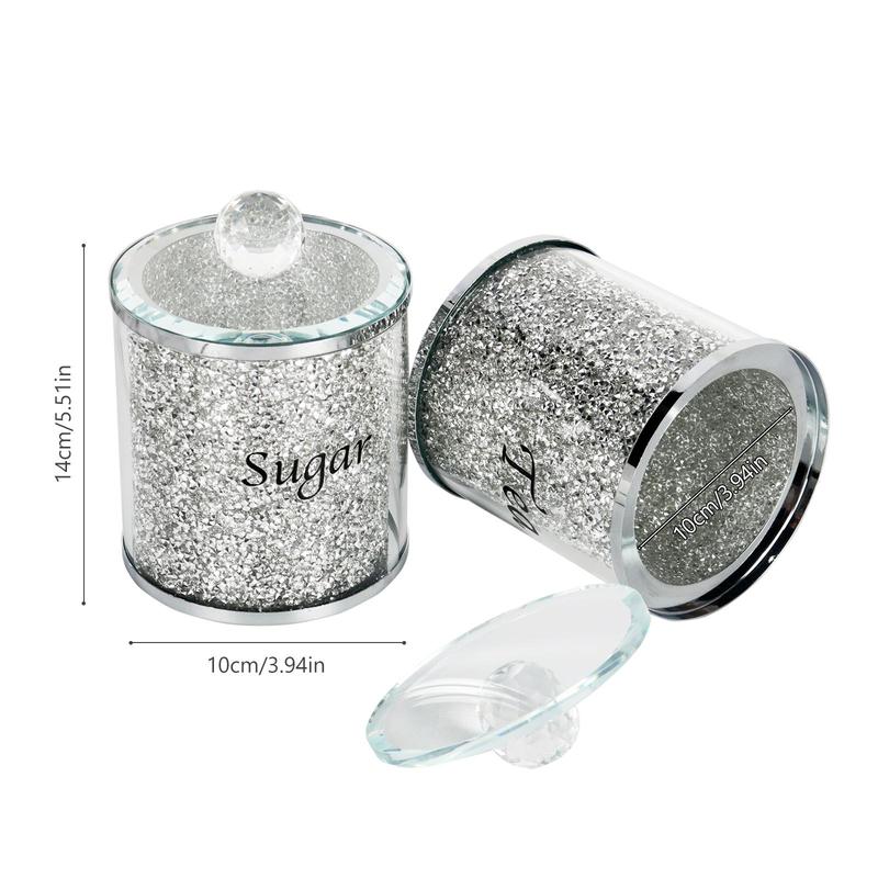 Coffee, Sugar,Tea Crystal Canister Set of 3,Sparkly Crushed Diamonds Home Decor,Silver Kitchen Storage Jars with Label and Lid,2024 Ornaments