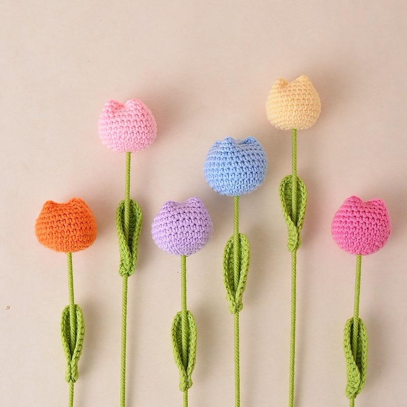 Crochet Tulip without Vase, 10pcs set Artificial Flower, Summer Flowers Bouquet, Home Decor Supplies for Living Room Bedroom Dining Room Wedding Party