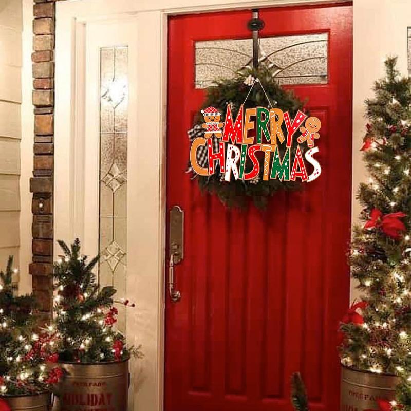 Merry Christmas Door Decoration, 1 Count Gingerbread Man Wooden Sign, Door Hanging Christmas Ornament, Xmas Front Door Wall Decor, Party Supplies