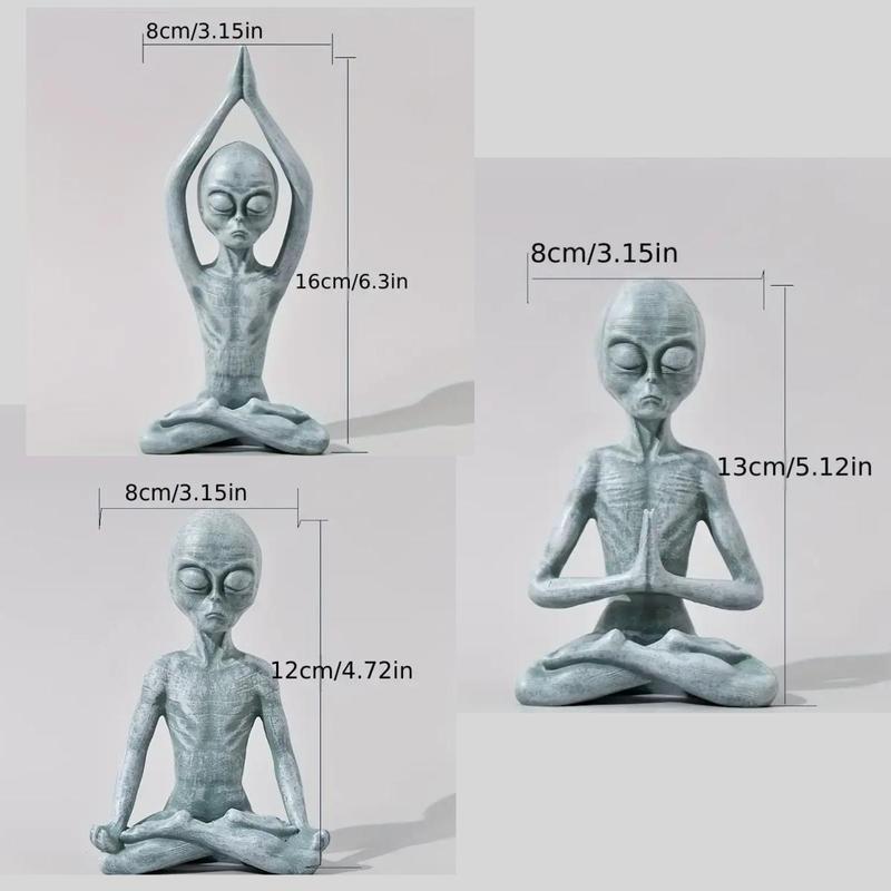 Yoga Alien Resin Statue, 1 Count Meditation Design Resin Decorative Sculpture, Modern Creative Desktop Ornament, Home Decor Supplies