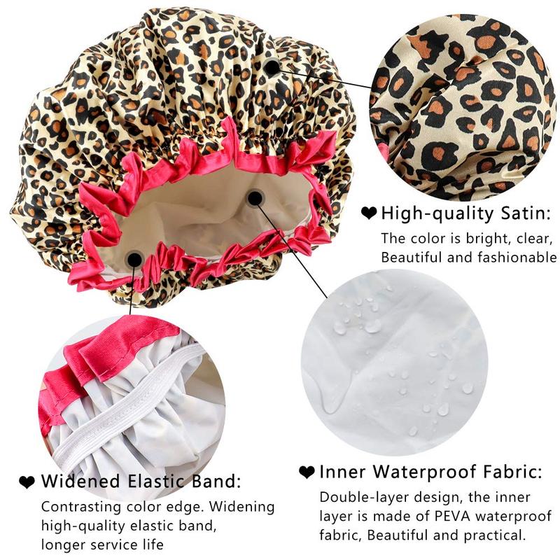 4 Pieces Shower Cap for Women, Elastic and Reusable, Environmental Protection Hair Bath Caps, Double Waterproof Layers Bathing Hat