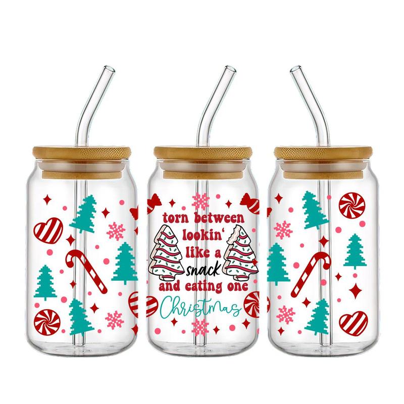 Christmas Festival Theme Tree Pattern Sticker, 4 Counts set Waterproof UV DTF Transfer Sticker, DIY Decorative Sticker for 16oz Cup