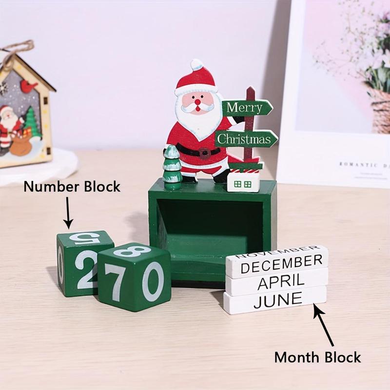 Santa Claus Decor Christmas Countdown Calendar, 1 Count Wooden Desktop Calendar Ornament, Desktop Decoration for Home Office, Room Decor, Party Decor