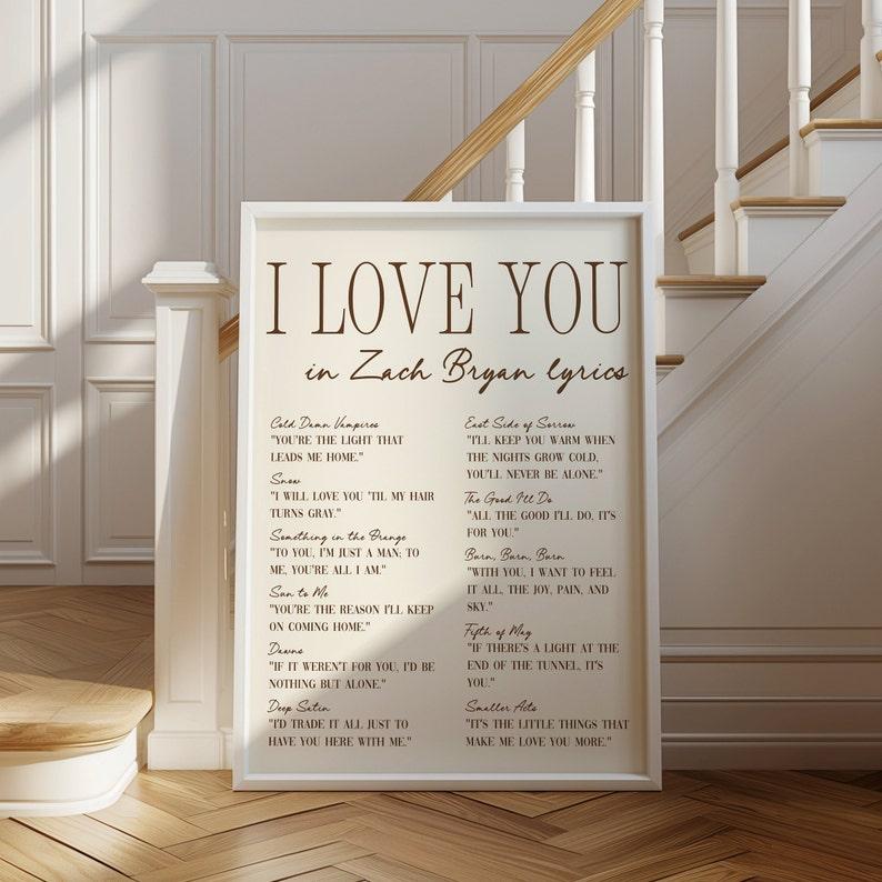 I love you Lyrics - Art Print, Preppy wall art, Coastal Cowgirl, Romantic Print, College Apartment Home Decor Poster No Frame