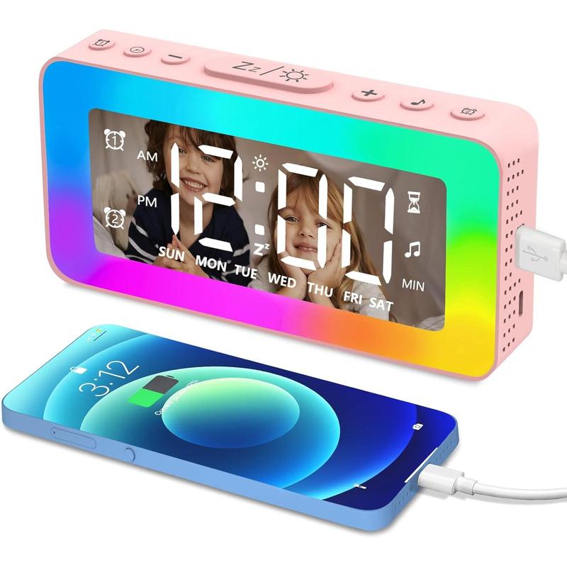 Alarm Clock,White Noise Sleep Aid,Bedside Clock with 8 Mode RGB Night Light,Daily Weekday Weekend Mode,Dual Alarm Clock,USB Port,Dimmer,Timer